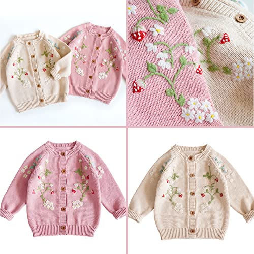 Image of Simplee kids Baby Sweater Toddler Girls Cardigan Sweater Embroidered Strawberry Knit Sweater