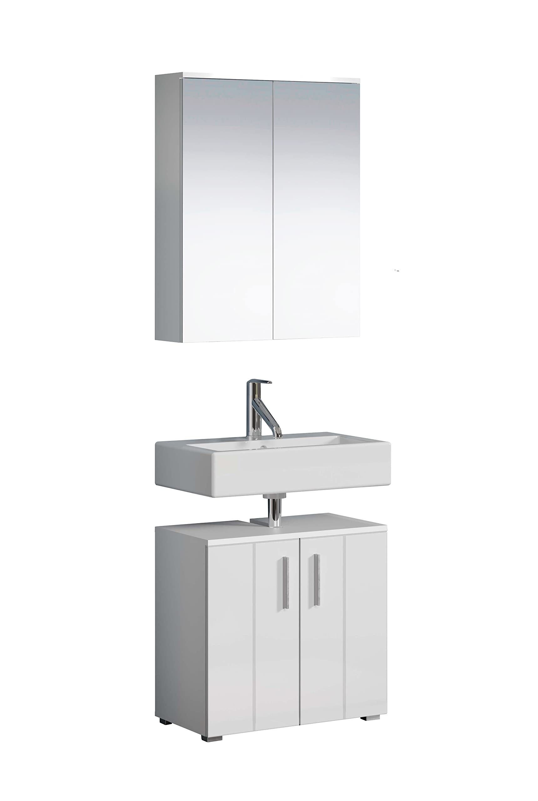 Muebles de baño con espejo Wons para renovar y organizar su aseo diario en blanco brillante