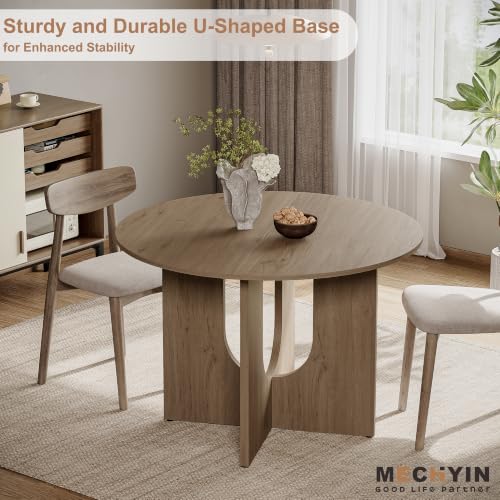 MECHYIN Round Dining Table for 4, 43" Wood Kitchen Table with Sculptural U-Shaped Pedestal Base, Farmhouse Circle Table for Kitchen, Dining Room, Apartment - Image 3