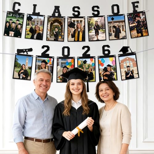 Graduation Decorations 2026 Class of 2026 Graduation Photo Banner Pre-Strung Picture Banner Party Supplies for kindergarten K-12th College Any Grade 10Ft Black by Labrostar - Used condition - Image 2