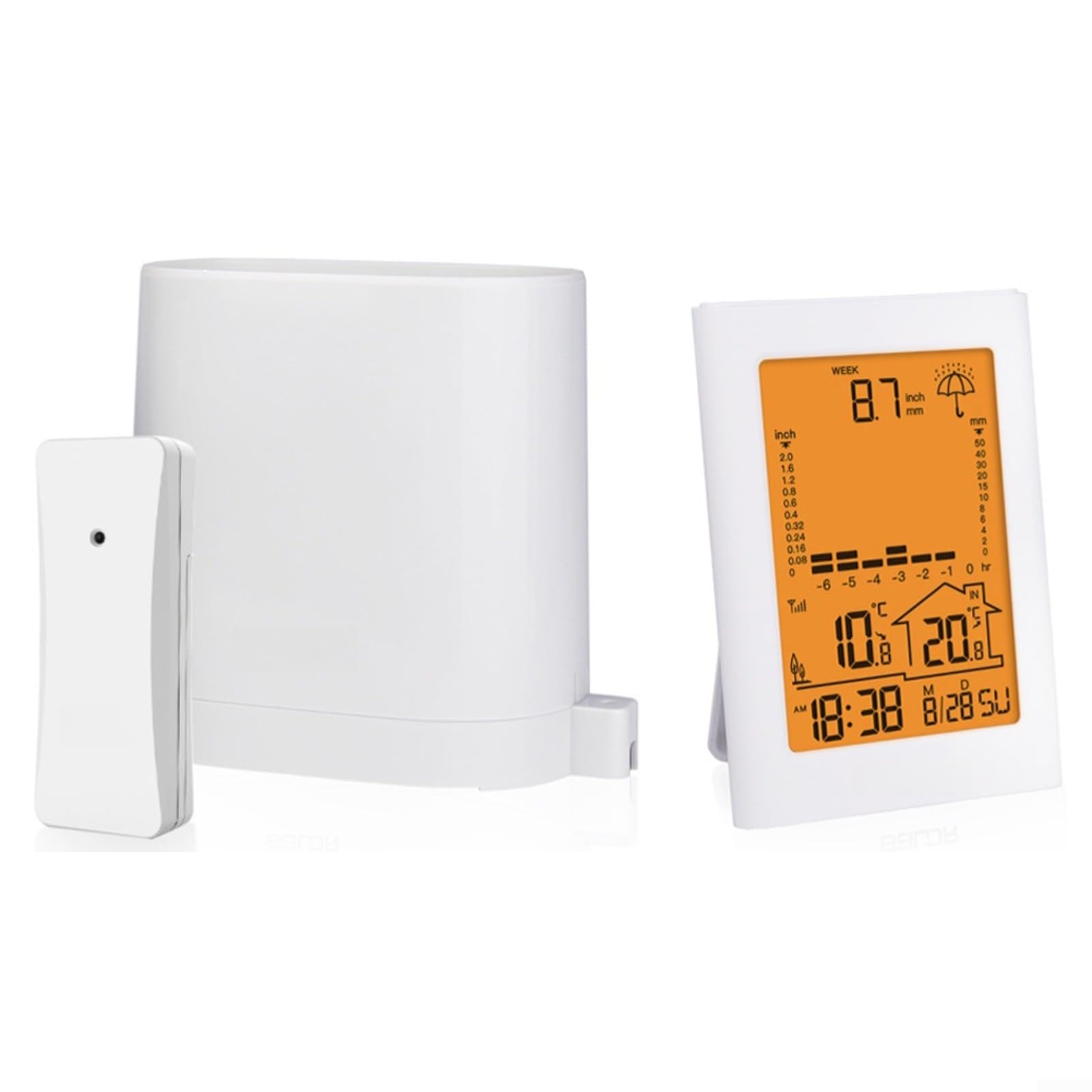 Funk-Wetterstation mit LCD-Display, Regenmesser für Innen/Außen, Trendgrafik & Historien-Datenspeicher, Temperaturüberwachung für Garten und Haushalt, weiß