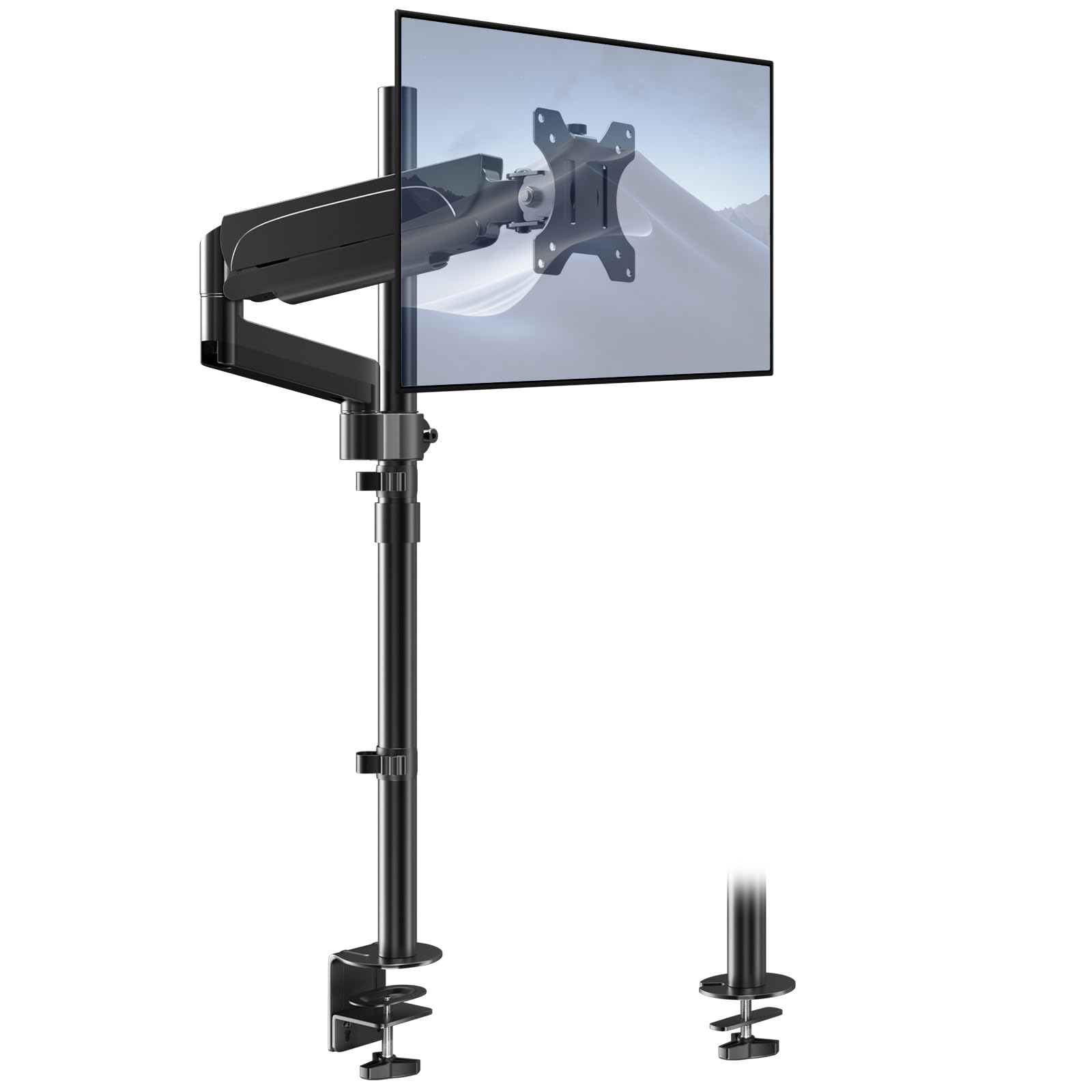 PUTORSEN Monitorarm bureauhouder met laptoplade voor de meeste 17 tot 32 inch LCD-LED-scherm en tot 17 inch notebook, in hoogte verstelbare bureaustandaard beugel met 2 montageopties, VESA 75/100 mm
