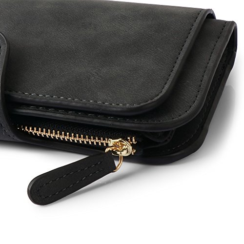 Pearl Angeli Wallets For Women Rfid Trifold Clutch Fashion Pu Leather Long Purse Ladies Credit Card Holder(Black) #TOP5