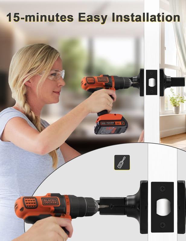 Mengico 1 manija de puerta, manija de puerta interior negra con cerradura, manijas de puerta interiores de privacidad (para dormitorio y baño), mano universal, manija de puerta resistente