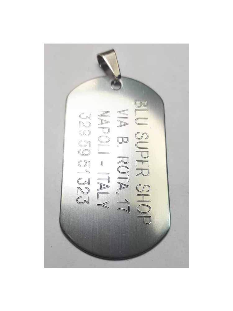 Ciondolo Targa Militare 52x38 mm oriz con Incisione su 4 righi Personalizzato Personalizzabile Gruppo sanguigno, patologia Nome Cognome Love Amore Nascita o Altro,+ Un Portachiavi CORNI