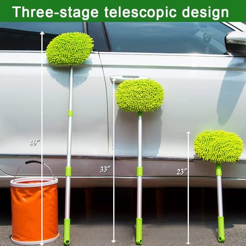 Image of 2 in 1 Microfiber Car Wash Brush Mop Mitt with 45 inch Aluminum Alloy Long Handle, Car Cleaning Kit Brush Duster, Free Cleaning Tool Dust Collector Supply for Washing Truck