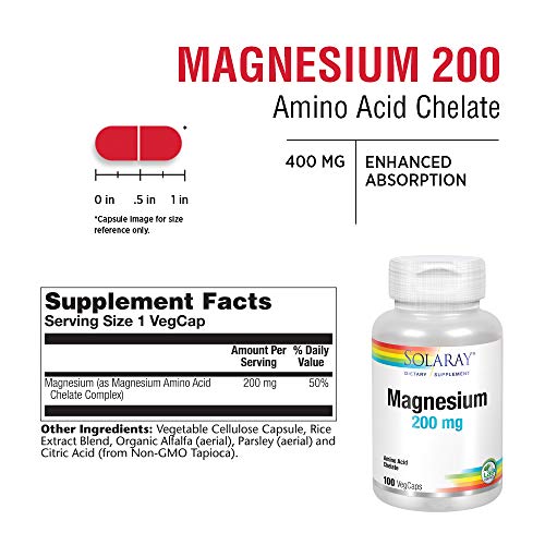 Solaray Magnesium Amino Acid Chelate Complex 200 mg Healthy Heart