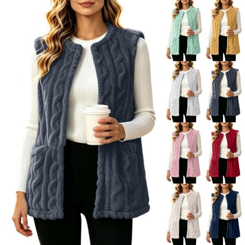 Fleece Vest Women Fuzzy Textured Sleeveless Open Front Fall Outerwear - image 1