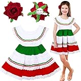 Xtinmee 2 Pcs Girls Traditional Mexican Fiesta Dress Kit with Flower Headpiece Cute Cinco De Mayo Party Costume, Medium Size