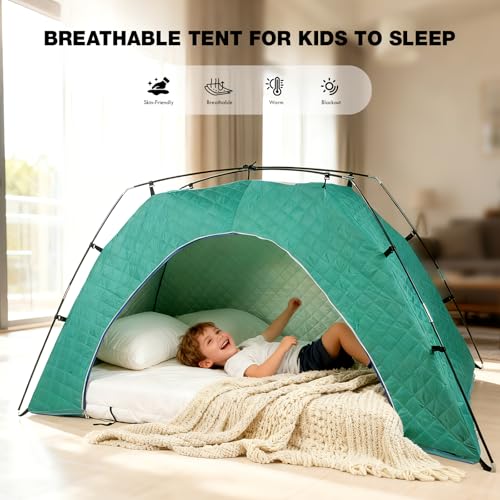 Image of Bed Tent Canopy Bunk Twin Size for Youth and Kids - Portable Warm Sleeping Bed Tents 80% Blackout Pocket Inside, Breathable Private Space Tents Blue(Mattress Not Included)