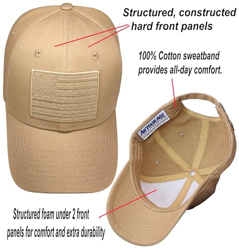 Image of Antourage American Flag Unisex Baseball Hat for Men and Women | USA Flag Mesh Snapback Flat Visor Cap + 2 Patriotic Patches