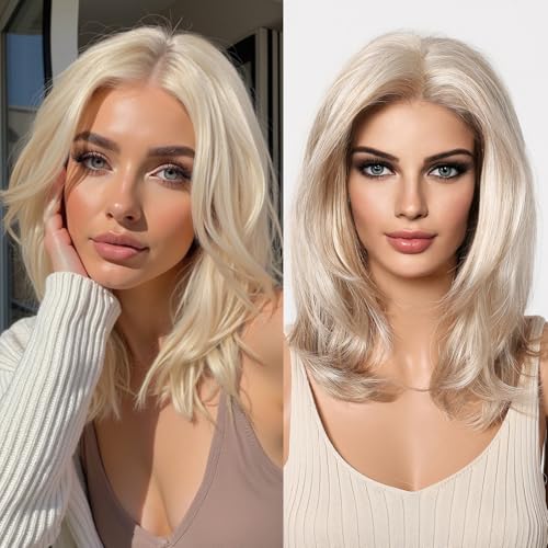 DWY Mono Top Light Blonde 5x5 Lace Front Wig Glueless Wigs for Women 16IN Straight Layered Synthetic Futura Hair Replacement for Daily Use