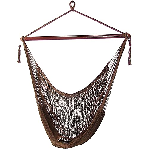 Image of Sunnydaze Outdoor Hammock Chair Swing for Reading - Hanging Hammock Swing for Indoor or Patio - 300lb Capacity - Caribbean XL - Mocha
