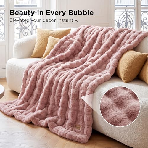 Image of Bedsure GentleSoft Fluffy Fuzzy Twin Blanket, Soft Cozy Fleece Faux Fur Blanket, Pink Decorations Coloring Couch Cover, Thick Warm Plush Women Men Birthday Gifts, Dusty Rose