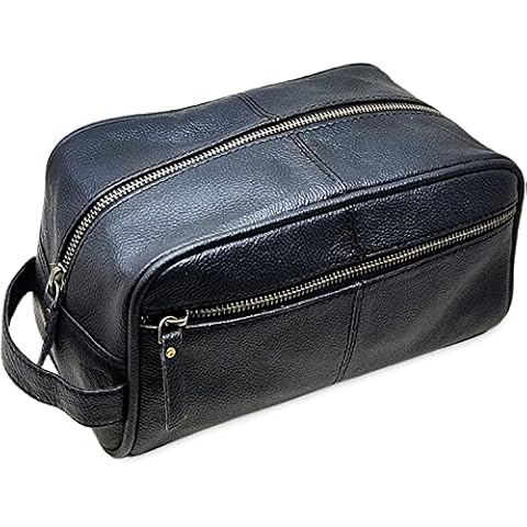 Men's Genuine Leather Toiletry Bag Waterproof Dopp Kit Shaving Bags And Grooming For Travel Groomsmen Gift Men Women Hanging Zippered Makeup Bathroom Cosmetic Pouch Case Make Up kit, Brown, S Cover
