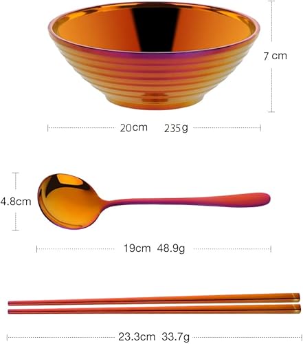 Miniatura 2 de Buy THINGS! Buy THINGS - Tazón para sopa de fideos ramen, 2 juegos de doble capa de acero inoxidable 188 (8 pulgadas), con cuchara y palillos a