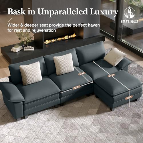 Image of HERA'S HOUSE 124 inch Oversized Modular Sectional U Shaped Sofa,Chenille Blue | 5-Seater Living Room Couches, Wider Armrest and Deep Seat, Comfy Cloud Couch with Ottoman, Wood Sturdy Frame