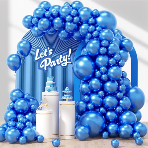 Awenztech 122pcs Metallic Blue Balloons 18 12 10 5 inch Metallic Blue Balloons Different Sizes Blue Balloon Arch Kit for Graduation Baby Shower Wedding Birthday Party Decorations