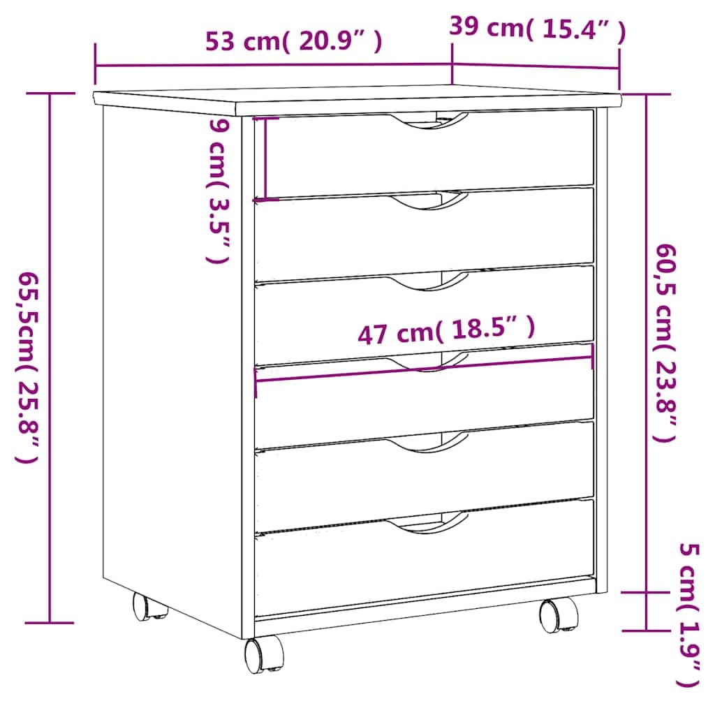 Armadietto con 6 cassetti, in legno massello di pino, 53 x 39 x 65,5 cm, per ufficio, soggiorno, organizzatore