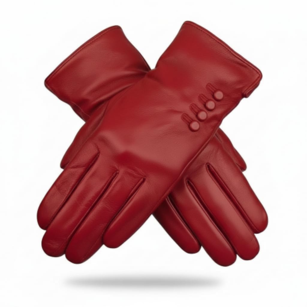 The Leather Emporium Women's Red Soft Genuine Leather Gloves (Medium, )