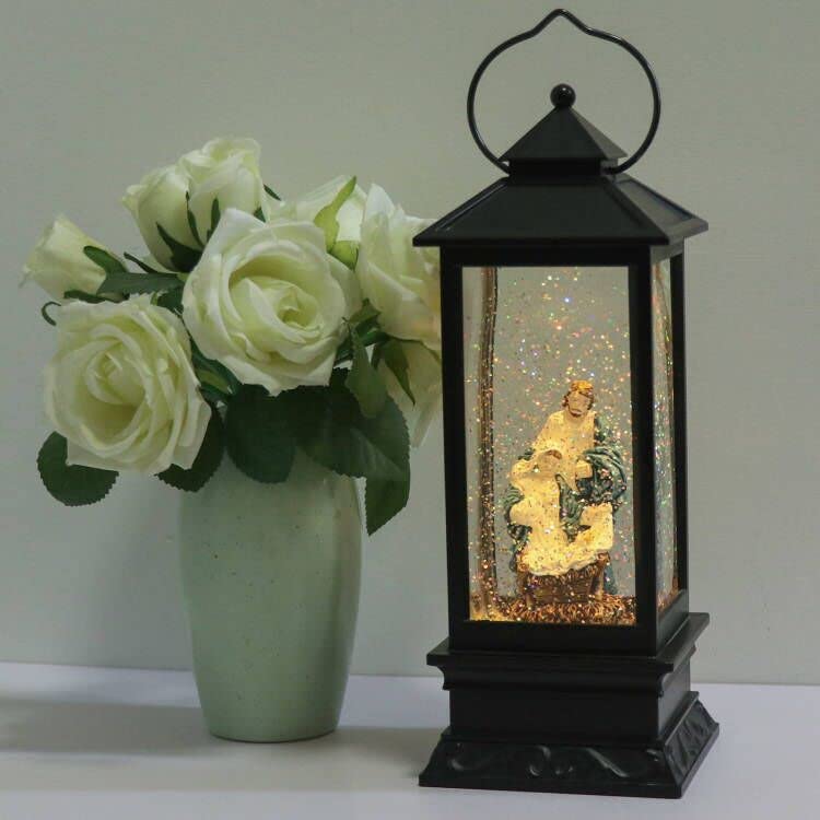Image of Eldnacele Jesus Singing Snow Globe Lantern with 6 Hour Timer | Battery Operated USB Powered, Spinning Water Swirling Glitter Snow Globe Lamp, Holiday Indoor Decoration Christmas Gift