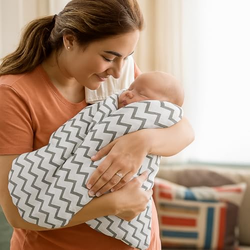 Image of Organic Cotton Muslin Pack of 2 Baby Bath Towel Cotton Cloth Premium Baby Washable, Reusable, Absorbent, Extra Soft 120 X 120 Cm Blue Dot & Grey Zig Zag