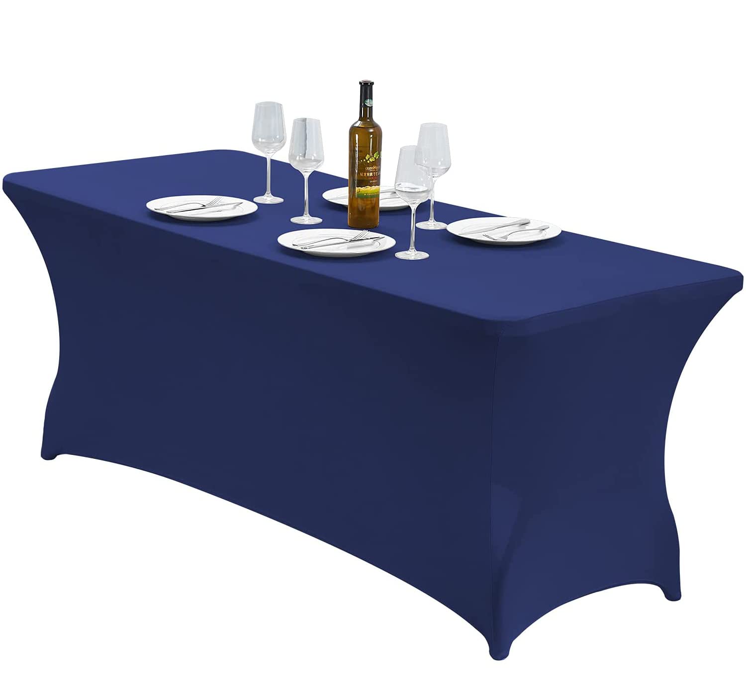 Arabest Spandex Tablecloth, 6FT Table Cover Rectangular Stretch Table Cloth Tight Fit Tablecloth for Parties, Trade Shows, Weddings and Events of All Kinds (Black) (Blue)