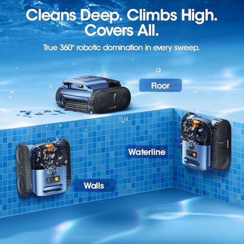 Image of Cordless Robotic Pool Vacuum with Sonar Navigation & Track Drive, Dual 180W Brushless Motors, Wall & Waterline Climbing, 150-Min Runtime, for Inground & Above-Ground Pools up to 2,150 Sq. Ft.