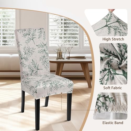 Image of SearchI Printed Dining Room Chair Covers Set of 4, Stretch Kitchen Chair Covers Washable Parsons Chair Slipcover Removable Dining Chair Protectors for Hotel,Ceremony(Fern Leaves)