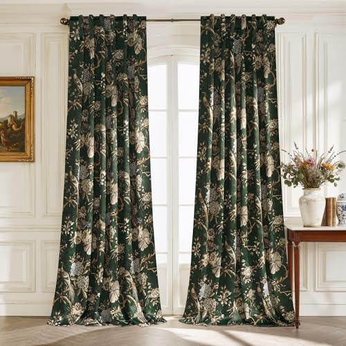 StangH Green 100% Blackout Floral Curtains 84 Inches Long, Printed