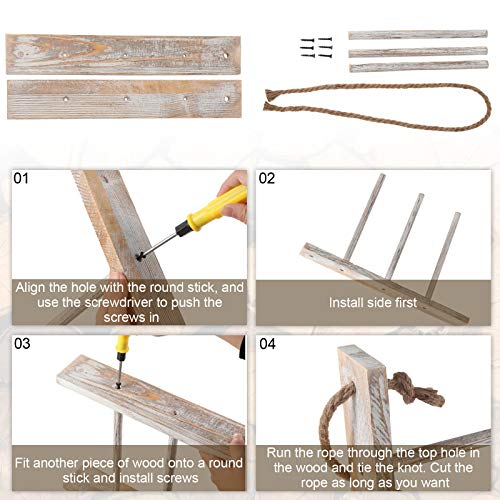 Patelai 3-Tier Mini Wall-Hanging Hand Towel Ladder with Rope Decorative Wooden Bathroom Towel Rack Ladder and Hook for Farmhouse Room Decor (Wood Color, White)