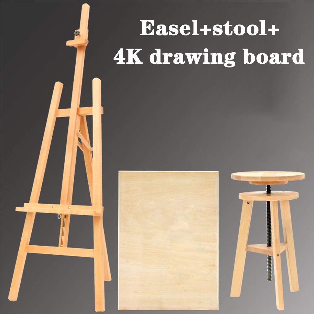 Zestaw drewnianych sztalugi do rysowania, składany uchwyt, sztalugi do eksponowania talerzy na weselach(One Color-Easel+stool)