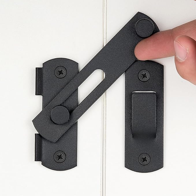 Flygon Barn Door Lock, 180 Degree Flip Sliding Door Latch, Matte Black Steel Gate Latch Hardware, Security Hook Door Lock for Bedroom, Wooden Fence, Pocket Door, Cat Door (Black, 1PCS)-image-47