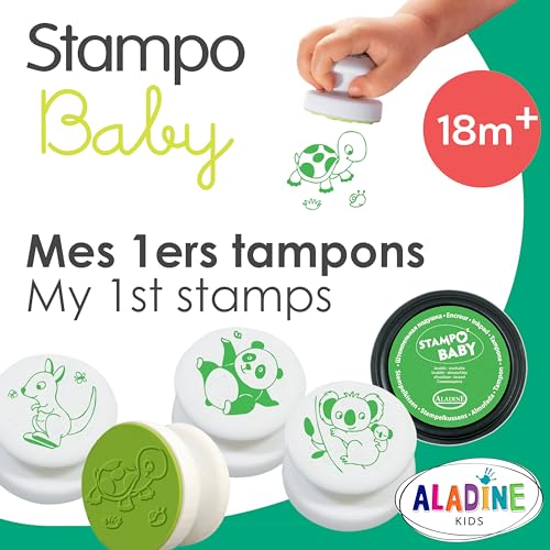 Aladine 03817 - Animales del bebé stampo, 4 Sellos, 1 Maxi Pad, Verde