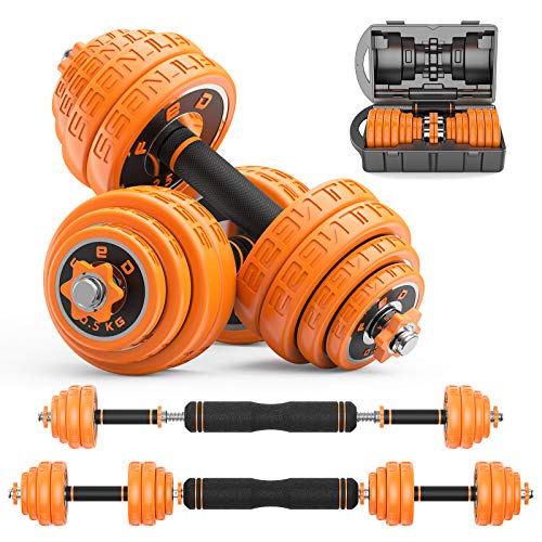 66lbs 2-in-1 Metal Dumbbell Barbell Set, Free Weights Adjustable Dumbbell with Anti-Slip Metal Handle, Adjustable Weights for Men, Women, Home, Gym, Office (Barbell 66LB or 33 LB Dumbbell Pair)