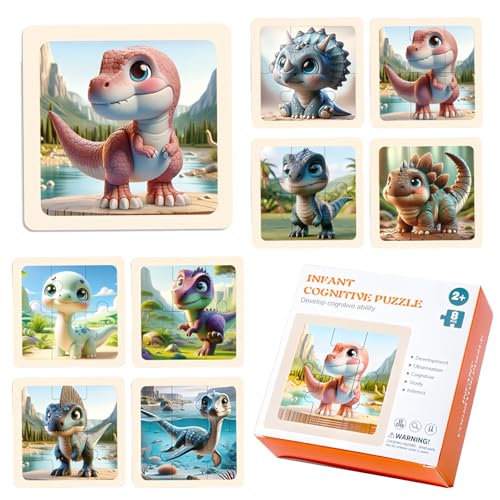 Puzzle Legno Bambini,8 Puzzle In Legno per Bambini Puzzle Bambini Puzzle Animali Gioco Bambini Puzzle Legno Animali Puzzle Dinosauri per Bambini 2 3 4 5 6 7 Anni