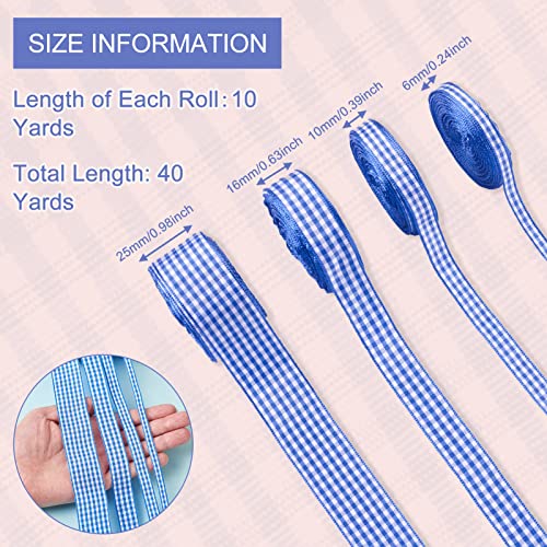 Pandahall 4 Rolls Gingham Ribbon, Blue and White Checked Polyester, 40.56m, Perfect for Bows Sewing, Gift Wrapping, Wedding - Image 3