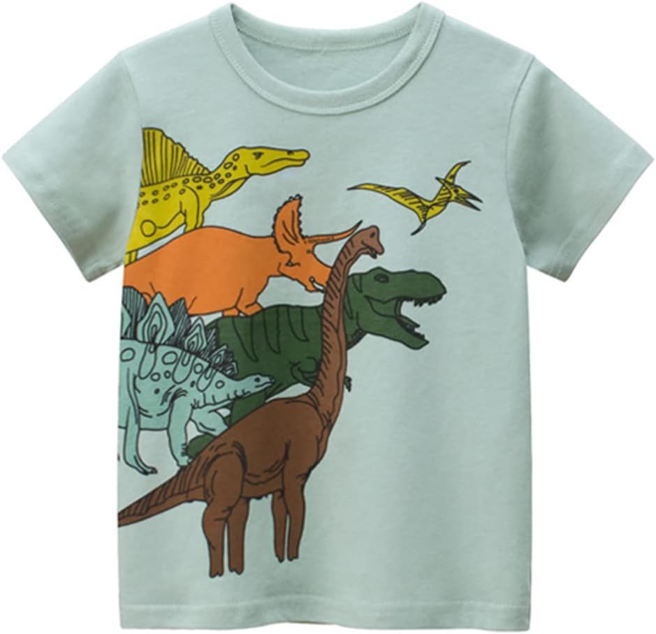 4-Pack Toddler Boys Dinosaur Shirts Shark Excavator Truck T-Shirts Graphic Short Sleeve Tees - Image 2
