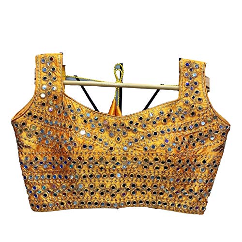 Glorenvally Fab Women's Silk Blouse for Sarees - Readymade Blouse for Sari Crop Top Choli (Yellow)