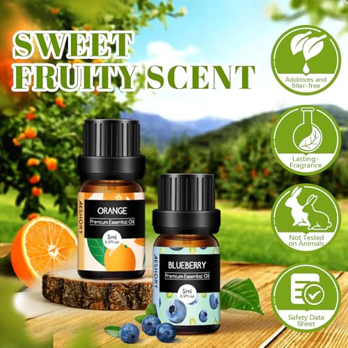 Aeshory Fruchtig Ätherische Öle für Diffuser, 28 x 5ml Aroma Öl Essential Oils Set Aromatherapie Duftöle GeschenkSet - Maracuja, Banane, Preiselbeere, Himbeere, Heidelbeere, Erdbeere, Kirsche