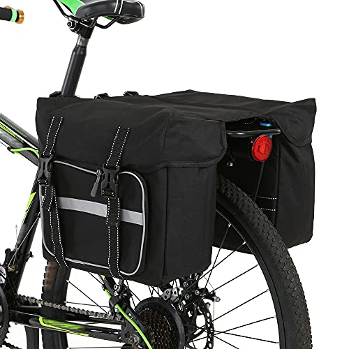 Juego de 2 alforjas para portaequipajes, 25 L, impermeables, con reflectores, doble bolsa para bicicleta, para bicicleta de montaña, de carreras, color negro