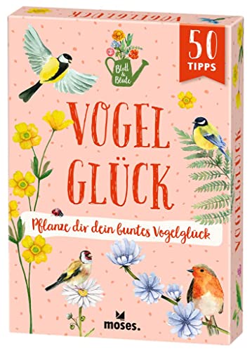 moses. Blatt & Blüte Vogelglück ? Pflanze dir dein buntes Vogelglück, 50 Karten mit Tipps rund ums Anpflanzen von vogelfreundlichen Blumen und Wissenswertes zu heimischen Vogelarten für 9,95 EUR bei Amazon Bild: moses. Blatt & Blüte Vogelglück ? Pflanze dir dein buntes Vogelglück, 50 Karten mit Tipps rund ums Anpflanzen von vogelfreundlichen Blumen und Wissenswertes zu heimischen Vogelarten für 9,95 EUR bei Amazon