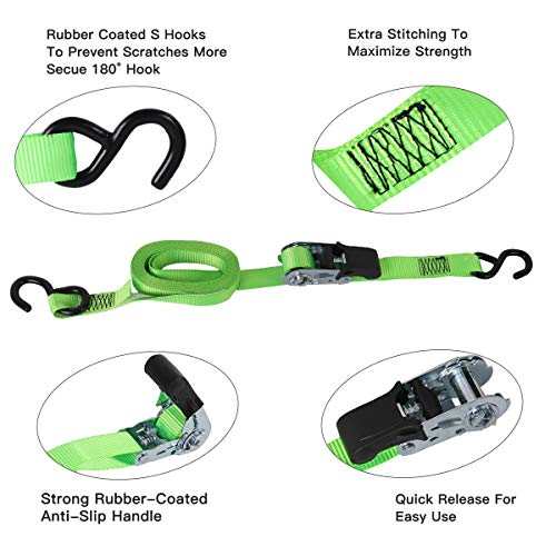 Xstrap Standard Ratchet Tie Down Straps 4Pk 15Ft 1500Lb Break Strength, Cargo Straps For Moving Appliances, Lawn Equipment, Motorcycle, Includes 2 Bungee Cord #TOP1