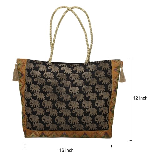 Image of Designer Ethnic Handmade Brocade Silk Tote Bag For Women's Shoulder Bag Shopping Bag For Girls 16 Inch