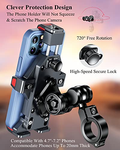 Brcovan Aluminum Alloy Motorcycle Phone Mount With Vibration Dampener & High-Speed Secure Lock, One-Push Automatically Lock Atv Bike Scooter Handlebar Cell Phone Holder For 4.7''-7.2'' Phones #TOP4