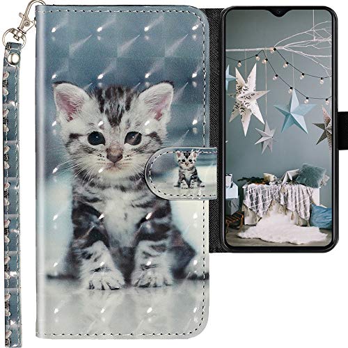 CLM-Tech Funda Compatible con Xiaomi Redmi Note 8 Pro, Carcasa Cuero sintético con Función de Soporte y Ranuras para Tarjetas, Gatito
