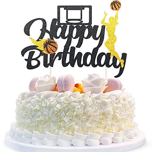 Basketball Happy Birthday Cake Topper Black Glitter Sport Game Themed Cake Decorations Sign Girls Female Basketball Player Scene Party Supplies Decorations #TOP8