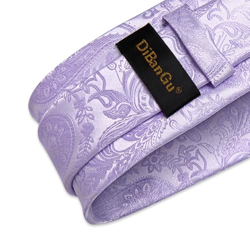 Image of DiBanGu Silk Floral Ties for Men Woven Paisley Necktie and Tie Clip Handkerchief Cufflinks Set for Party Wedding