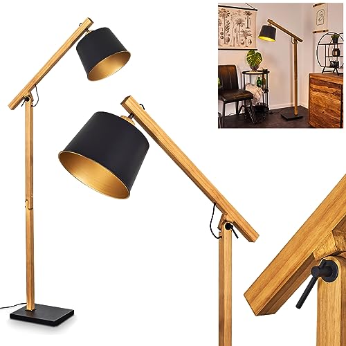 Stehleuchte Tatodere, Bodenlampe aus Metall/Holz in Schwarz/Natur/Gold im...
