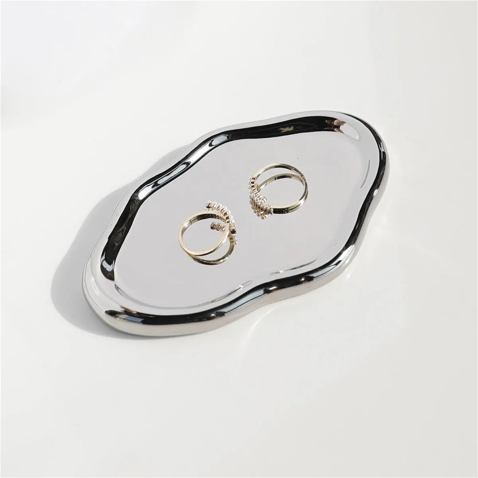 Schmuckschale 3 stücke Unregelmäßige Keramik Schmuck Tablett for Display Und Schlüssel Lagerung Desktop Dekorative Ornament(White Oval Plate)